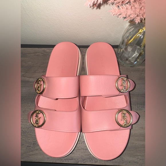 COACH Bubblegum Leather 2 Strap Slide Sandals🩷 - Picture 3 of 7